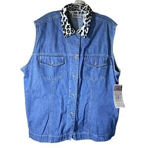 Vintage Bill Blass Womens 2X Denim Blue Jean Lightweight Animal Print Collar